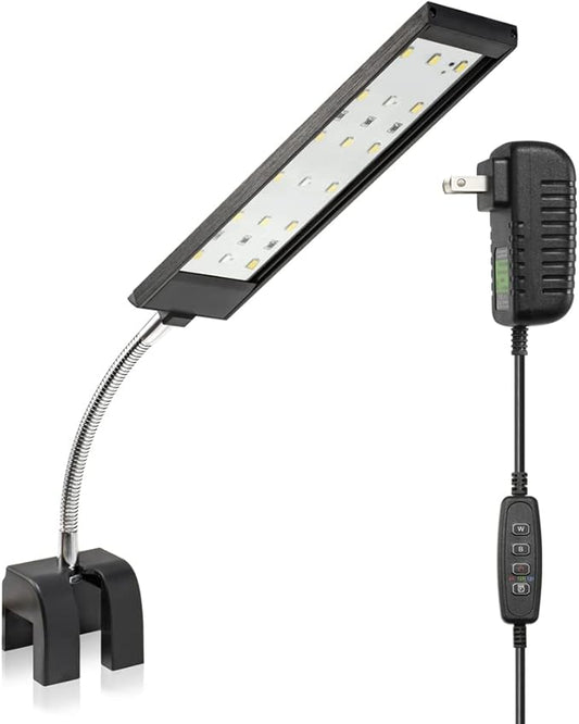 DaToo Aquarium Light Small LED Clip Light for Fish Tank 7W with Timer&Dimmer, 1 Yr Warranty