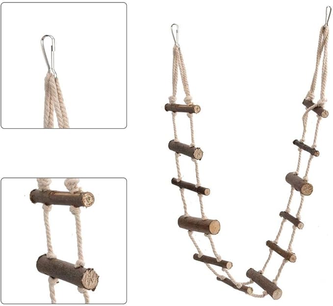 Pet Hamster Climbing Ladder, Parrot Nature Wood Long Climbing Ladders Squirrel Suspension Rope Bridge for Squirrel Hamster Totoro Sugar Gliders