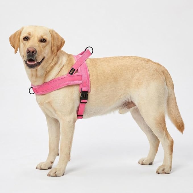Didog Soft Flannel Padded Dog Vest Harness, No Pull/Quick Fit Reflective Dog Strap Harness, Easy for Training Walking (L:Chest 26-32", Pink)