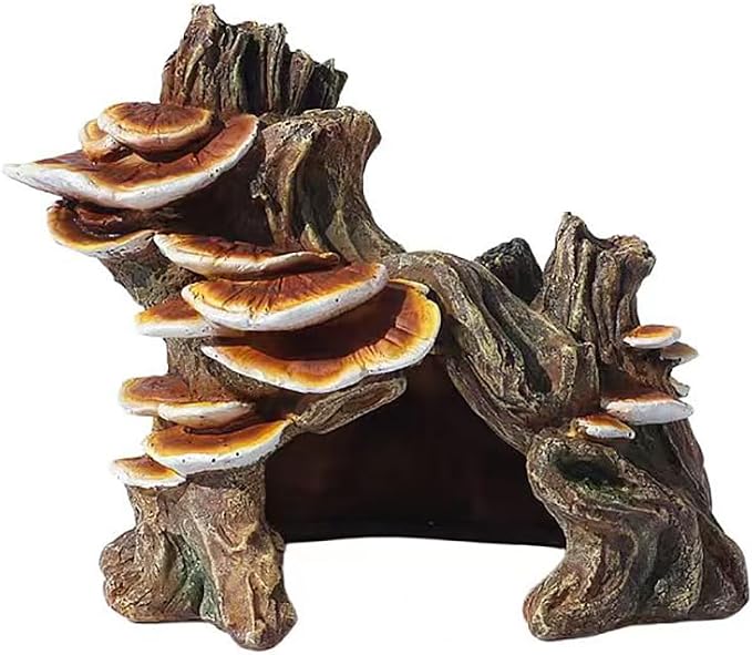 Fish Tank Decorations-Hollow Tree Trunk Aquarium Decorations Aquarium Decorations for Betta Hideout Caves Large Aquarium Décor Thematic Ornaments (Mushroom Stump)