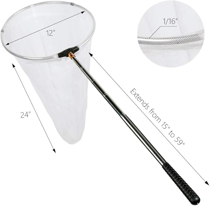 RESTCLOUD Insect and Butterfly Net with 12" Ring, 24" Net Depth, Handle Extends to 59 Inches