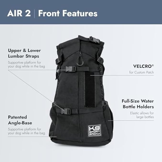 K9 Sport Sack Air 2 - Large, Jet Black - Ideal for Dogs with 20-22” Back Length - Durable, Breathable Backpack-Style Carrier - Perfect for Walks, Short Hikes & Public Transportation