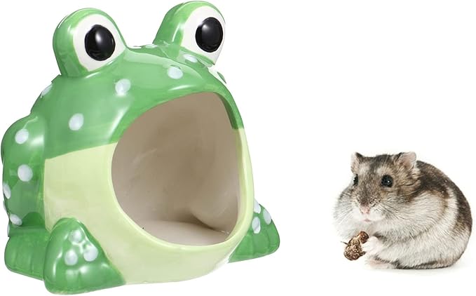 Hamster Hideout, Ceramic Hamster House, Frog Shape Chinchilla Cooling Gerbil House, Small Animal Decoration Cage Accessories