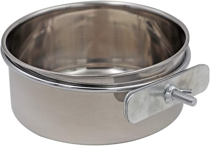 2 Packs, Pet Food Water Bowl with Clamp Holder Stainless Steel Coop Cup Hanging Feeder for Dog Bird Parrot Cat Rabbit, M&L