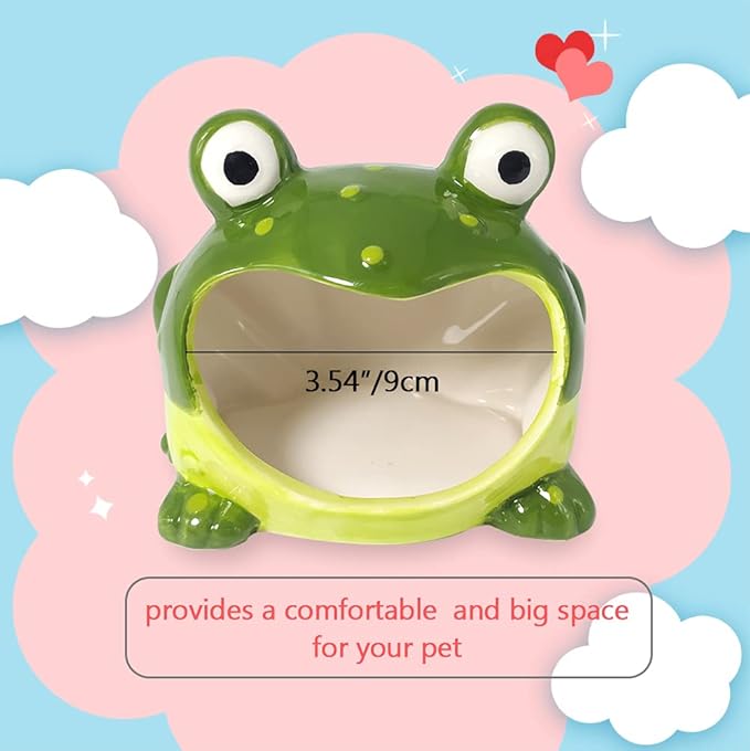 Hamster Ceramic Hideout and House-Small Animal Hut-Cute Frog Hide Habitat for Small Pet
