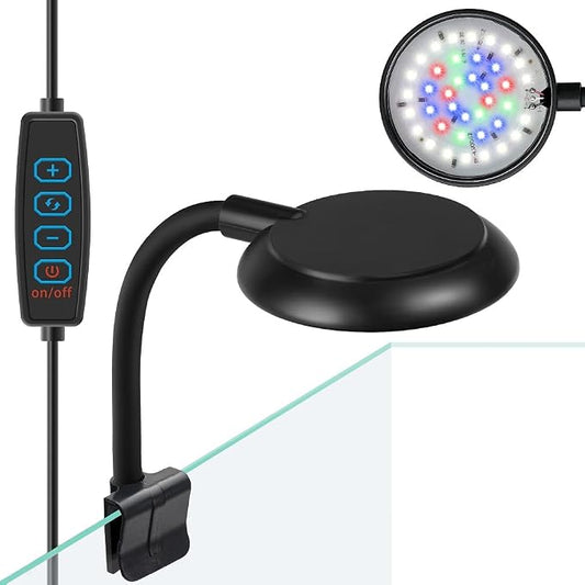 Clip on Aquarium Light Mini Fish Tank Light USB Moving Lamp with Dimmable 3 Modes for 1 to 5 Gallon Nano Tanks