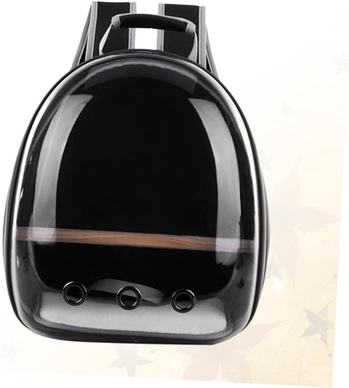 Portable Parrot Backpack Carrier Breathable Travel Space Capsule with Wooden Stand for Outdoor Use Comfortable and Transparent Design for Birds Black