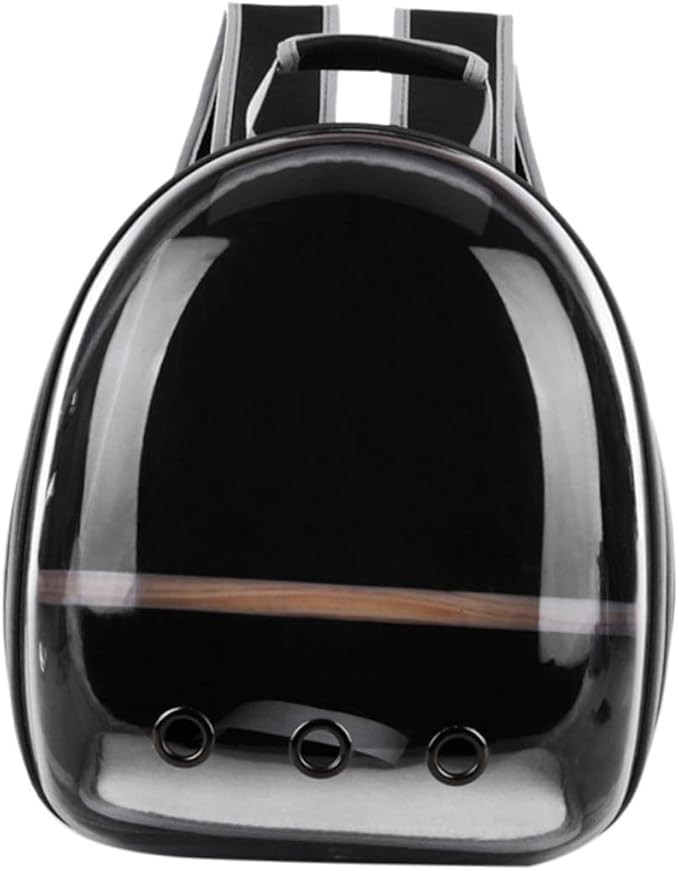 Portable Parrot Backpack Carrier Breathable Travel Space Capsule with Wooden Stand for Outdoor Use Comfortable and Transparent Design for Birds Black