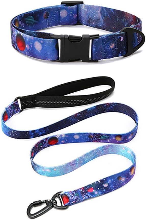 Dog Collar and Leash Set for Dogs Walking Bohemia Ethnic Style | Soft Durable Nylon Adjustable Collar with Metal Buckle and 4ft Padded Handle Matching Leash for Small Medium Large Dogs