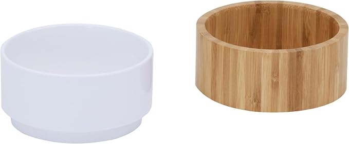 Teamson Pets Billie Elevated Ceramic Pet Bowl with Bamboo Stand,Brown
