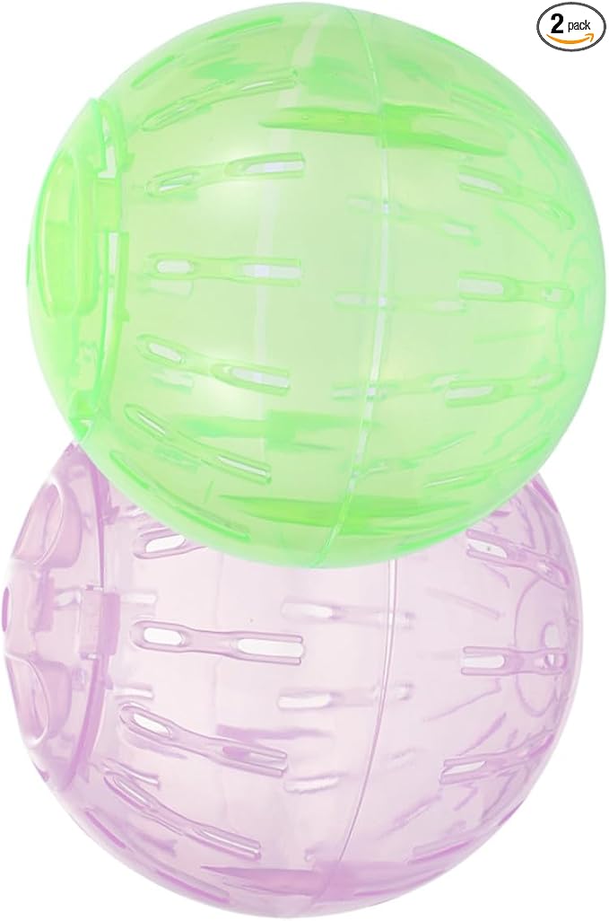 SUPVOX Dwarf Hamster Exercise Ball: 2-Pack 3.94" (10cm) Small Pet Running Balls - Ventilated Clear Exercise Toy for Dwarf Hamsters, Gerbils & Roborovski - Green & Pink