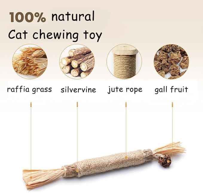 Silvervine for Cats: Cute Cat & Kitten Toys for Indoor Cats Interactive‖ Cat & Kitten Teething Chew Toys for Aggressive Chewers,Silvervine Sticks Cat Dental Toy (4PCS)