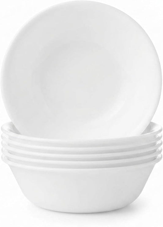 Corelle Vitrelle 6-Piece Soup/Cereal Bowl Set Triple Layer Glass and Chip Resistant, 18-Oz Lightweight Round Bowls, Winter Frost White