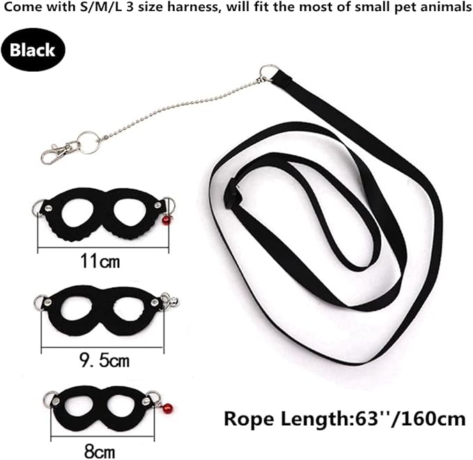 3 Pack Rat Harness and Leash Set - Adjustable Traction Rope Strap Anti-Biting Chain Rope, Small Animal Training Walking Vest Leash for Fancy Rat Mouse Gerbil Hamster Sugar Glider Birds Reptile (Black)