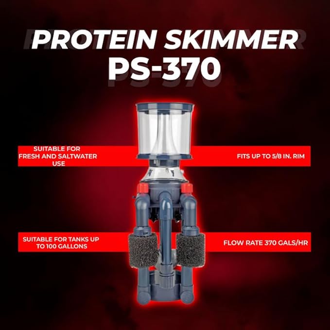 AQUATOP Xyclone PS-370 Protein Skimmer – 370 GPH Needle Wheel Pump Included – For Saltwater Aquariums Up to 100 Gallons – In-Sump or Hang-On Dual Outlet Design