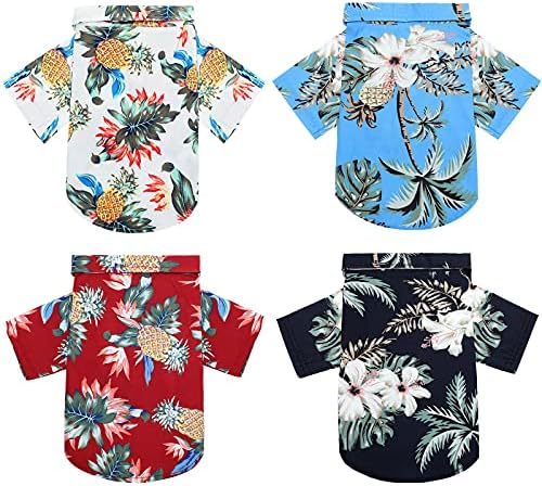 Weewooday 4 Pieces Small Pet Summer T-Shirts Hawaii Style Floral Pet Dog Shirt Breathable Cool Clothes Beach Seaside Puppy Sweatshirt for Puppy(Cute Style,2X-Large)