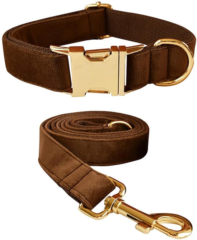 Velvet Dog Collar and Leash Set with Quick Release Metal Buckle | Bright & Stylish Leash and Collar Set, Soft Heavy Duty Pet Collars Adjustable for Samll Medium Large Dogs or Cats