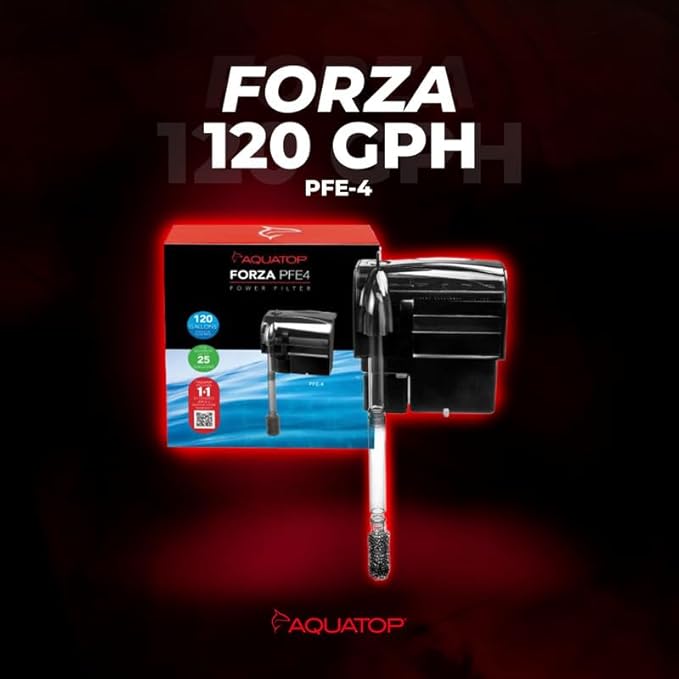 Aquatop Forza 120 GPH Power Filter for Aquariums – Fits upto 25 Gal Freshwater & Saltwater – Advanced Filtration Design – Crystal Clear Water – PFE-4