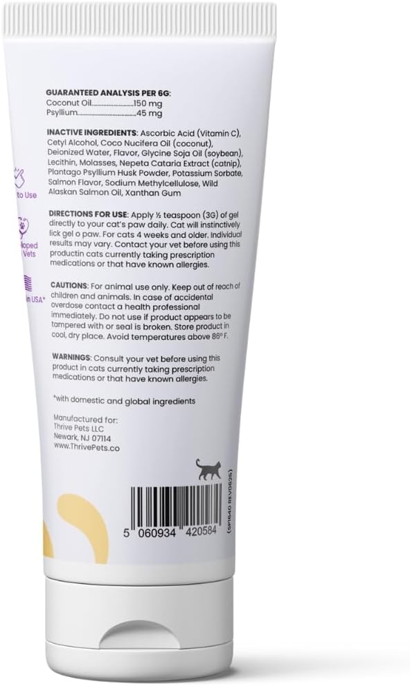 Hairball Gel for Cats - Cat Supplement to Help Reduce & Prevent Hairball - Salmon Flavor, Easy Paw Application Gel