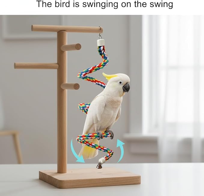 Bird Rope Perch & Birds Swing Set - Bird cage Accessories, Rope perches for Conures, Parrots,Cockatiel,Lovebird,Budgerigar,Parakeet perches for cage,Birds perches