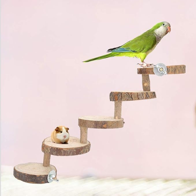 Tiiyee Wooden Hamster Ladder, Bird Parrot Ladder Perch Wood Climbing Bridge Parakeet Cage Toy Ramps Exercise Stands Activity Platform Playground Accessories for Small Animals Gerbil Mice Mouse Rat
