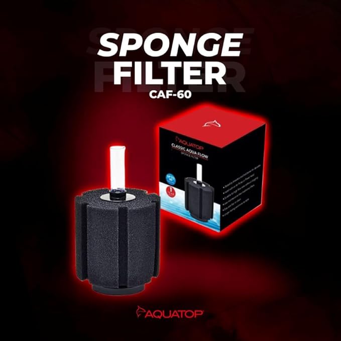Aquatop Internal Sponge Filter – Mechanical & Biological Filtration – Compatible with Air Pumps or Powerheads – Up to 60 Gallons – CAF-60