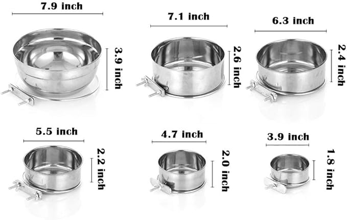 Stainless Steel Hanging Pet Bowls, Dog Crate Food and Water Bowl Metal Coop Cups with Clamp Holder, Detached Dog Cat Cage Kennel Bowl Feeder Dish for Dogs Cats Birds Ferret Rabbit and Small Animals