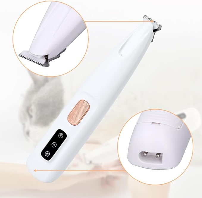 Iaolose Paw Trimmer, Upgrade Multifunctional Pet Hair Clippers Waterproof Rechargeable Pet Shaver with LED Light, Pet Paw Trimmer for Paws Eyes Ears Face Rump (1PC), White