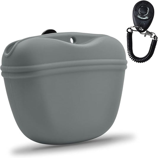 AUDWUD Silicone Dog Treat Pouch,with Dog Training Clicker,Clip on Portable Training Container,Convenient Magnetic Buckle Closing and Upgraded Waist Clip for Enhanced Stability