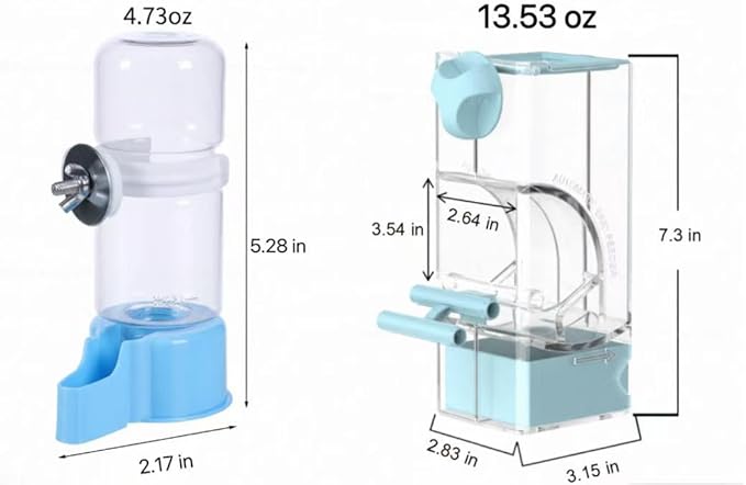 Automatic No Mess Bird Cage Feeder and Water Dispenser Set for Parakeet Cockatiel Parrot Lovebird, 2 in 1 Cage Hanging Food Bowl for Small Birds, No Spill Bird Feeder Container