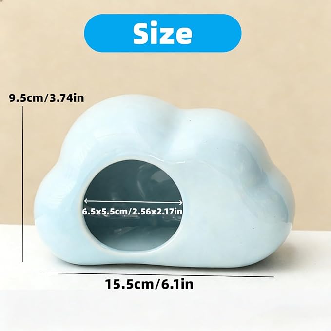 Cloud-Shaped Ceramic Hamster Hideout Cool Summer Cute Guinea Pig Bed House for Dwarf Hamsters, Mices, Gerbils (Blue,XL)