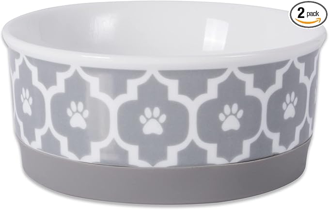 Bone Dry Lattice Collection Pet Bowl & Canister, Single Dish, Small 4.25x2", Gray