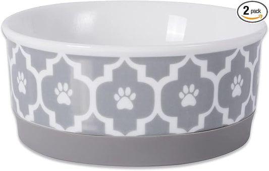 Bone Dry Lattice Collection Pet Bowl & Canister, Single Dish, Small 4.25x2", Gray