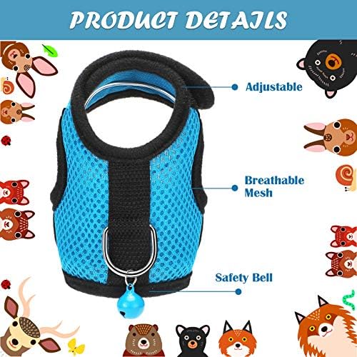 SATINIOR 2 Sets Guinea Pig Harness and Leash Adjustable Soft Mesh Harness Bell No Pulling Comfort Vest for Baby Ferret Rats Hamster Bunny Rabbit Chinchilla and Small Pet(Blue, Black,M)