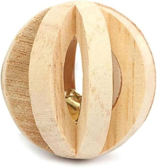Jinshining 1pc Wood Color Natural Wood Dumbells Unicycle Bell Roller Pet Chew Toy for Guinea Pigs Rat Rabbits,Guinea Pig Toys Boredom,Small Animals Will be Very Happy Toys(No Bark Watermelon Ball)