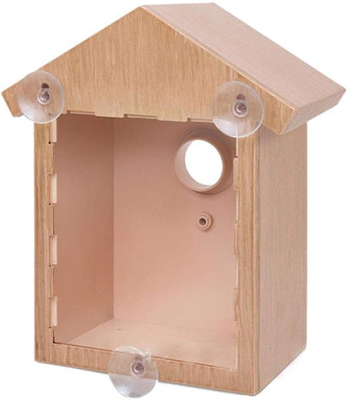 Outdoor Wooden DIY Bird Nest Cage Bird Feeder with Suction Cup Window Decorations