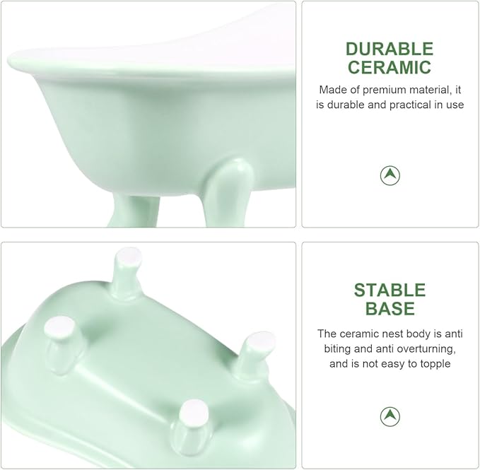 VICASKY Hamster Ceramic Bathtub Small Animal Bed Pet Sleeping Chinchilla Bath Hideout Toys Guinea Pig Food Bowl for Hamster Habitat House Light Green,6.14 X 3.14 X 2.75 Inch