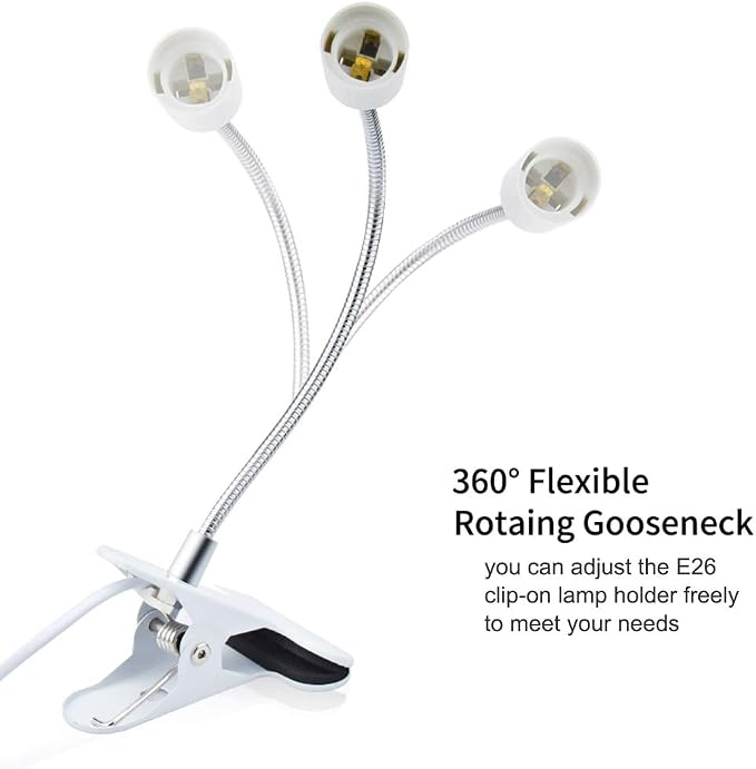 Bonlux E26 Clamp Lamp Fixture, Flexible Neck Clip Light Fixture with On/Off Switch US Plug for E26 Socket Plant Grow, Desk, Reptile Lamp Holder (2-Pack)