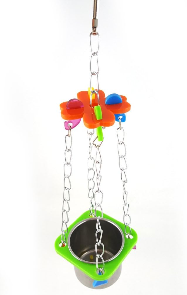 Pet Bird Food Feeding and Drinking Hanging Cup Stainless Steel Coop Hanger Cup and Cup Holder for Parrot Cage Budgie (Big)