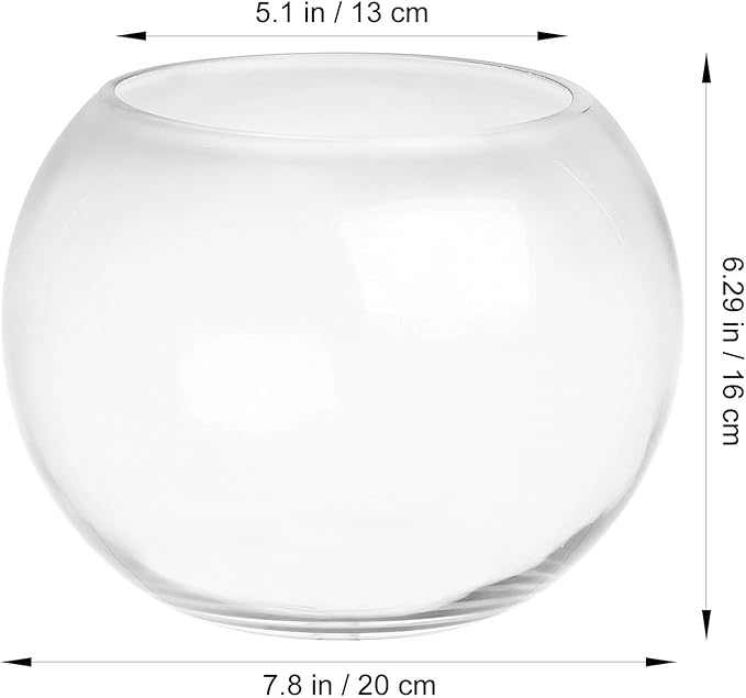 GANAZONO Glass Round Fish Tank 7.87X7.87X6.29 Inch Clear Small Fish Bowl Desktop Aquarium for Goldfish Home Office Wedding Decoration and Hydroponic Vase