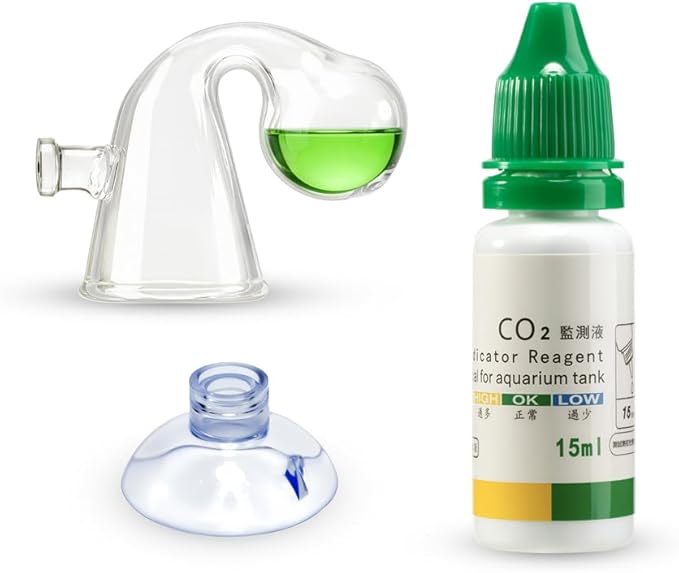 CO2 Glass Drop Checker Aquatic CO2 Test Monitor Kit for Fish Tank Planted Aquarium with Solution & Suction Cups