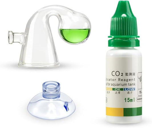 CO2 Glass Drop Checker Aquatic CO2 Test Monitor Kit for Fish Tank Planted Aquarium with Solution & Suction Cups