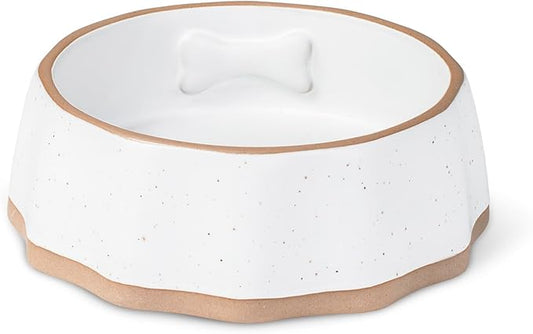 Fringe Studio Speckled Bone Small Sculpted Ceramic Pet Bowl W/Exposed Clay (5.25" Diameter x 1.75" H, 10 fl.oz.), PetShop Collection (779SM001)
