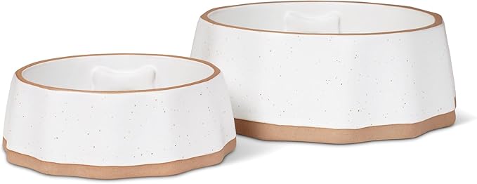 Fringe Studio Speckled Bone Medium Sculpted Ceramic Pet Bowl W/Exposed Clay (7" Diameter x 2.5" H, 26 fl.oz.), PetShop Collection (779MD001)