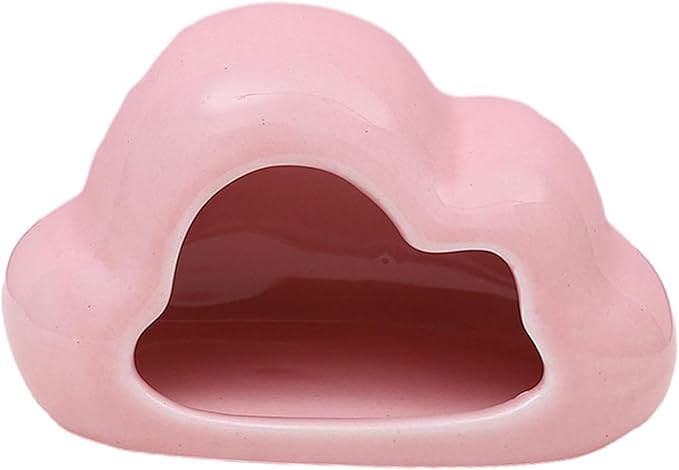 Hamster Hideout Ceramic Hamster House Pet Nesting Hut Summer Cooling Cabin Hamster Nest Pet Cage Decor for Critter Lemmings Chinchilla Playing (Pink)