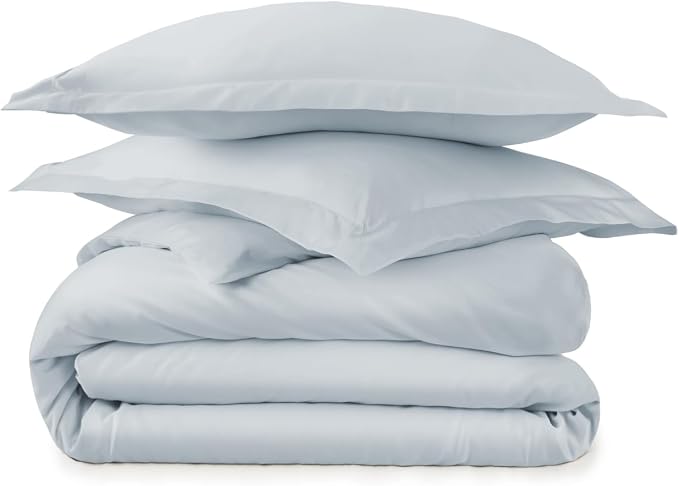 100% Organic Cotton Duvet Cover Twin Size - Naturally Soft Lightweight & Cooling Duvet Cover Set with Decorative Shams - Premium GOTS Certified 300 Thread Count Sateen Weave (Powder, Twin)