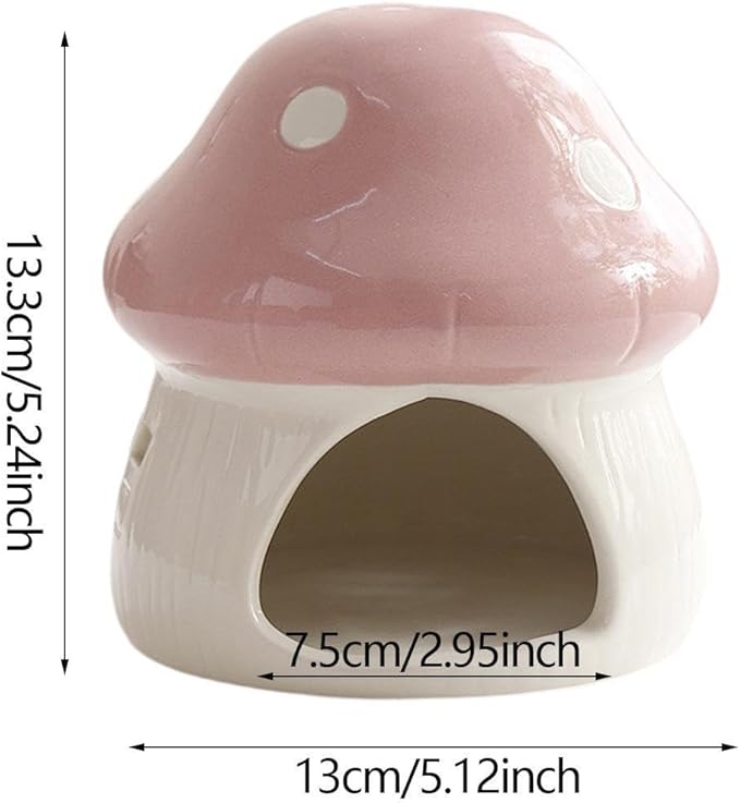 Gralara Ceramic Hamster House Habitat Mushroom Shaped Outdoor Guinea Pig Hideout Hamster Hide Bed for Small Pets Dwarf Rats, Pink