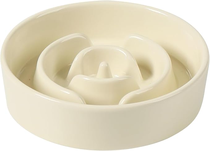 Havniva Ceramic 0.9 Cup Dog Bowl Slow Feeder for Small Dog, 6.1inch Pet Slow Feeder, Stop Bloat, Preventing Choking(1 Bowl-Beige)