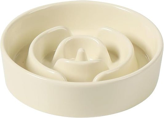 Havniva Ceramic 0.9 Cup Dog Bowl Slow Feeder for Small Dog, 6.1inch Pet Slow Feeder, Stop Bloat, Preventing Choking(1 Bowl-Beige)