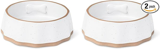 Fringe Studio Speckled Bone Small Sculpted Ceramic Pet Bowl W/Exposed Clay (5.25" Diameter x 1.75" H, 10 fl.oz.), PetShop Collection (779SM001) (Pack of 2)